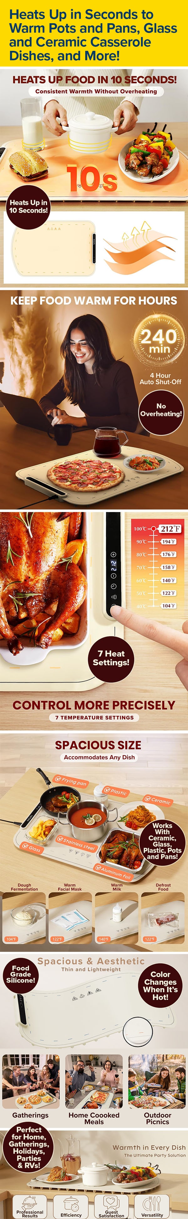 Heats Up in Seconds to Warm Pots and Pans, Glass and Ceramic Casserole Dishes, and More!