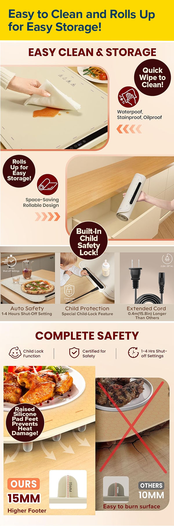 Easy to Clean and Rolls Up for Easy Storage!