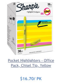 Pocket Highlighters - Office Pack, Chisel Tip, Yellow