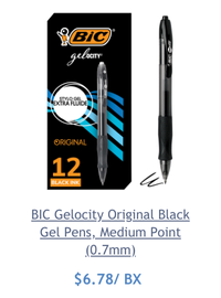 BIC Gelocity Original Black Gel Pens, Medium Point (0.7mm), 12-Count Pack, Retractable Gel Pens With Comfortable Grip