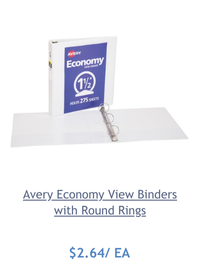 Wholesale Presentation/View Binders: Discounts on Avery Economy View Binders with Round Rings - without Merchandising AVE05726
