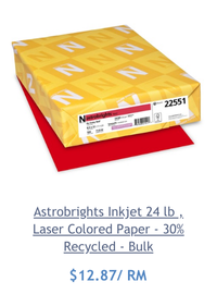 Astrobrights Inkjet 24 lb , Laser Colored Paper - 30% Recycled - Bulk