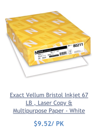 Exact Vellum Bristol Inkjet 67 LB , Laser Copy & Multipurpose Paper - White - 30% - Bulk