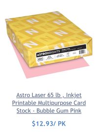 Astro Laser 65 lb , Inkjet Printable Multipurpose Card Stock - Bubble Gum Pink - Bulk