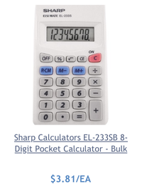 Sharp Calculators EL-233SB 8-Digit Pocket Calculator - Bulk