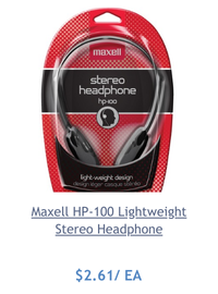 Maxell HP-100 Lightweight Stereo Headphone