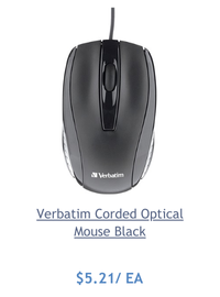 Verbatim Corded Optical Mouse - Black