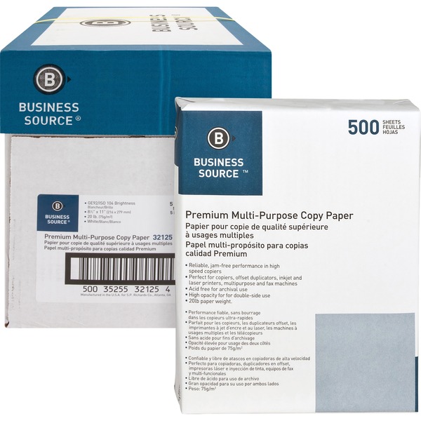 Image of Business Source Premium Multipurpose Copy Paper - White
