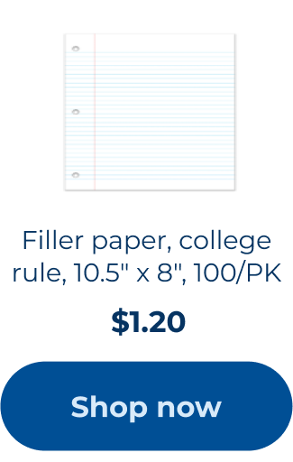 Filler paper, college rule, 10.5" x 8", 100/PK
