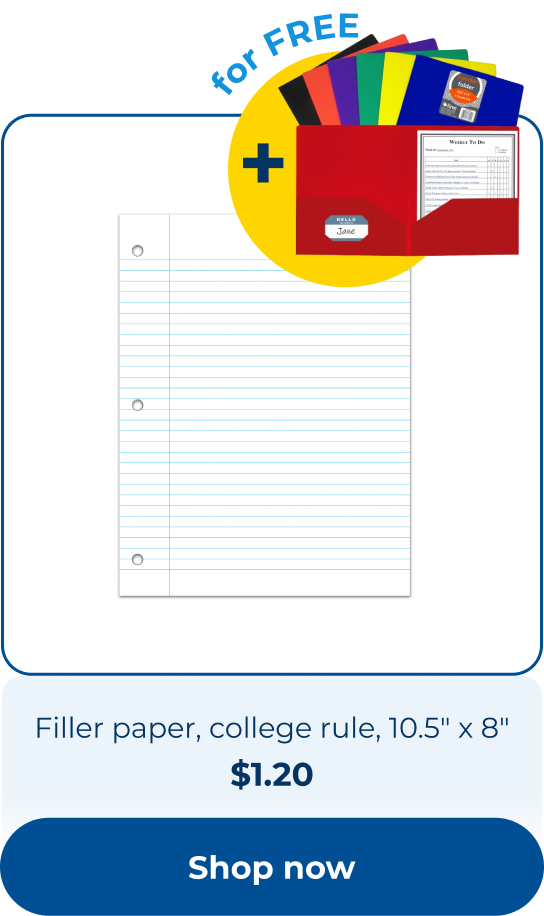 Filler paper, college rule, 10.5" x 8", 100/PK - Bulk