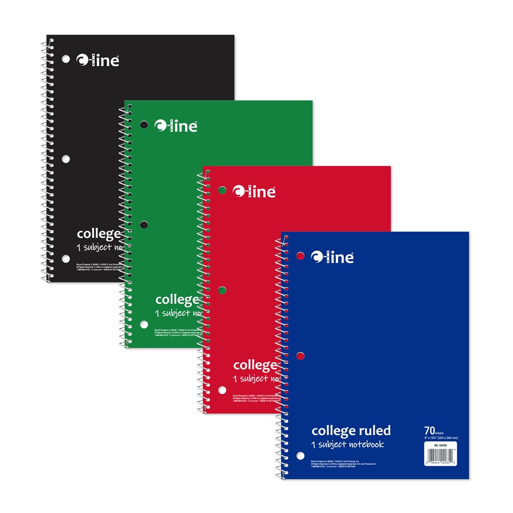 Image of Notebook, 1 sub, college rule, perf, 70 ct., assorted colors ., 1/EA