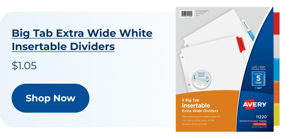 Wholesale Dividers & Tabs: Discounts on Avery Big Tab Extra Wide White Insertable Dividers - Clear Reinforced AVE11220