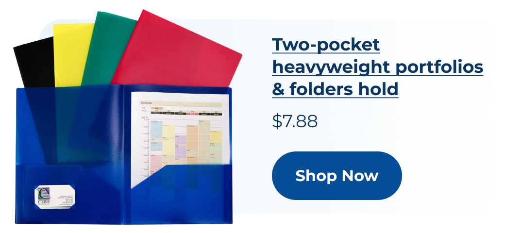 Two pocket portfolio, heavyweight poly., assorted primary colors, 10/PK