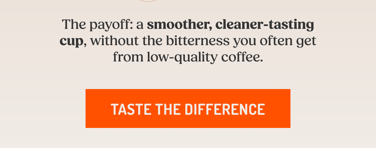 The payoff: a smoother, cleaner-tasting cup, without the bitterness you often get from low-quality coffee. Taste the difference.