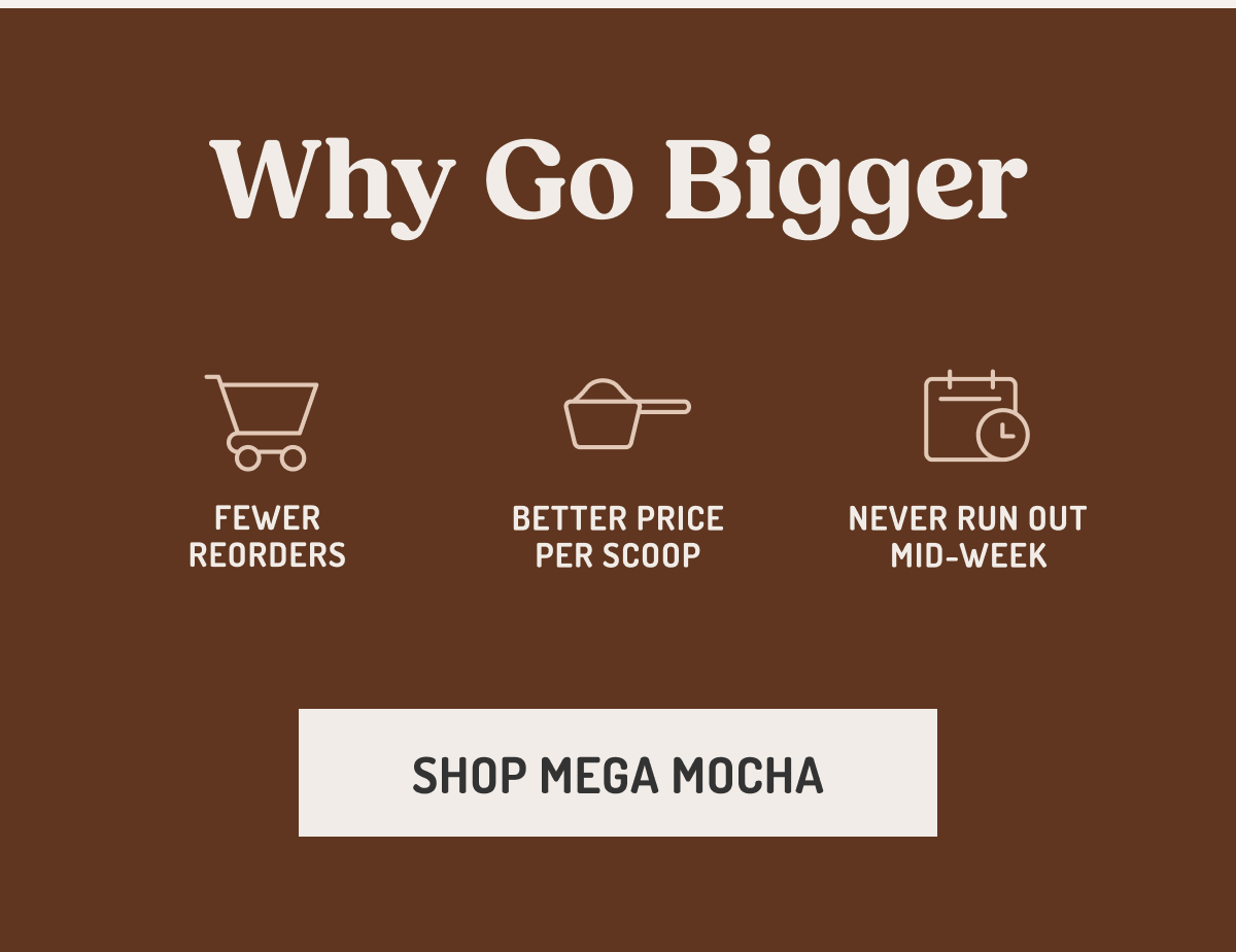 Why Go Bigger: Fewer reorders, better price per scoop, never run out mid-week.