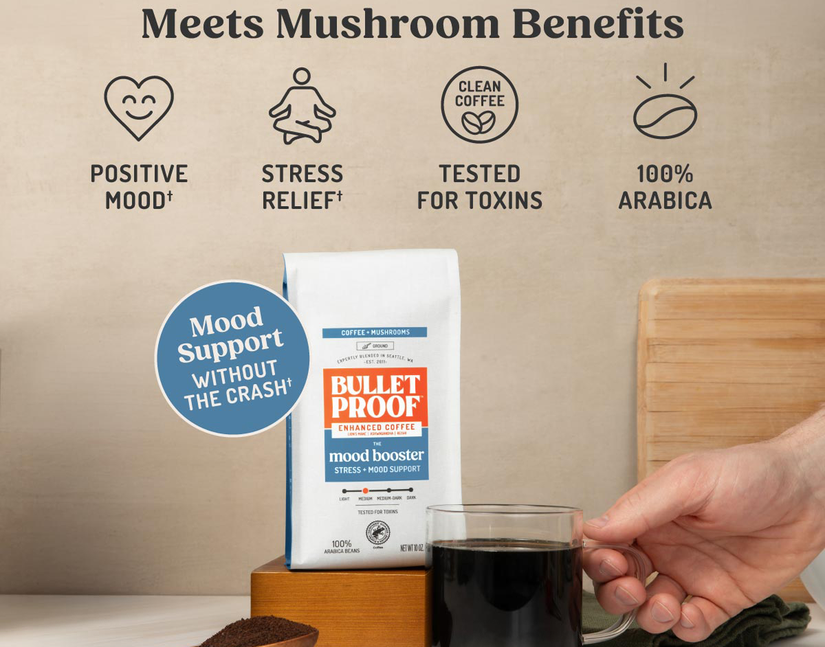 Meets Mushroom Benefits POSITIVE MOOD† STRESS RELIEF† CLEAN