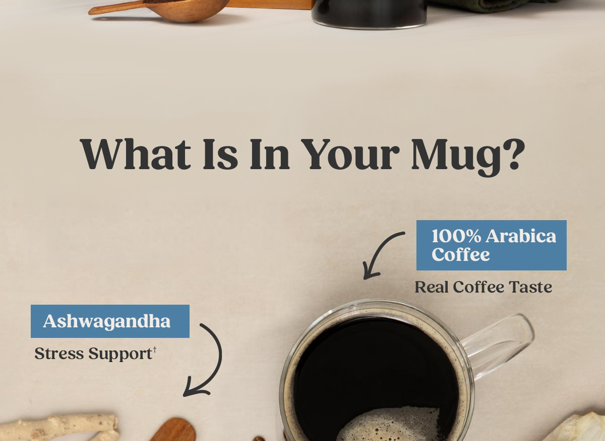 What Is In Your Mug? 100% Arabica Coffee Real Coffee Taste Ashwagandha Stress Support†