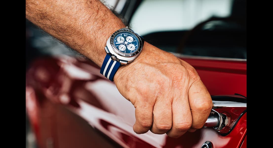 Person wearing the Bulova x SHELBY® Chronograph Racer