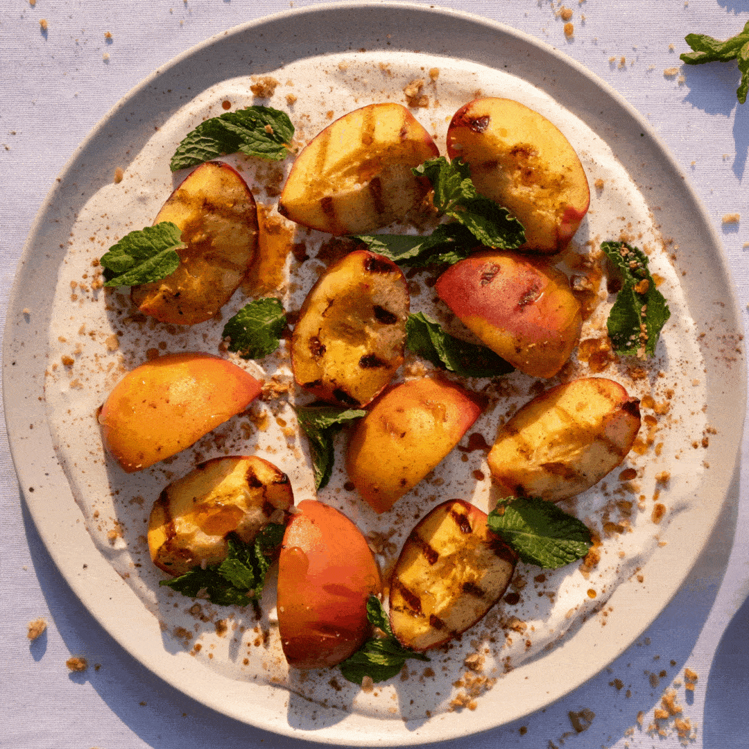 Grilled Peaches with Honey, Salt and Fresh Mint