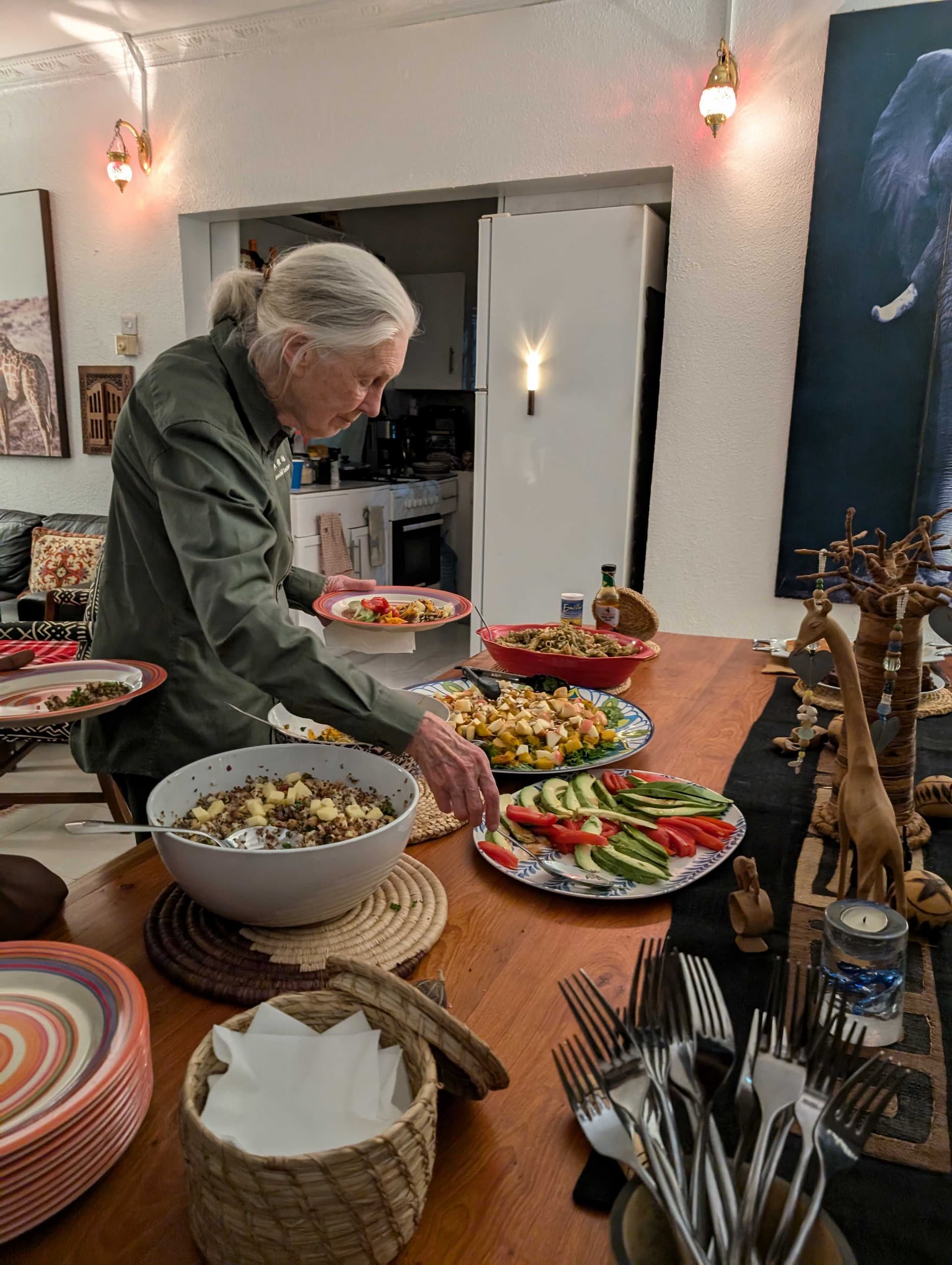 Dr. Jane Goodall at dinner in Kigoma