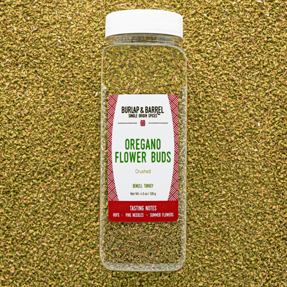 Big Container of Crushed Oregano Flower Buds from Burlap & Barrel