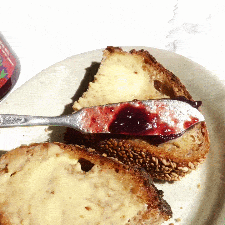 Sumac & Pomegranate Cherry Preserves on Buttered Toast from Burlap & Barrel
