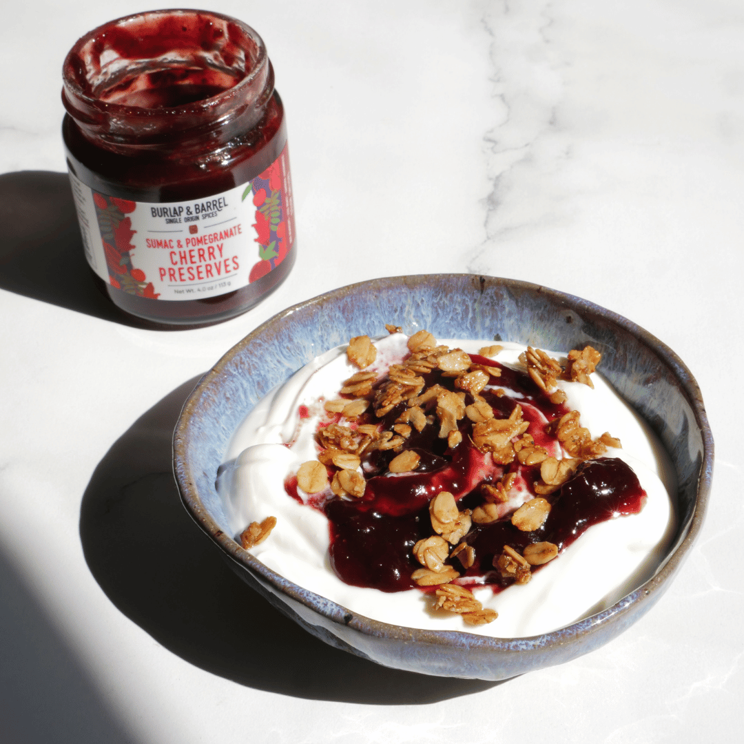Sumac & Pomegranate Cherry Preserves on Yogurt & Granola from Burlap & Barrel
