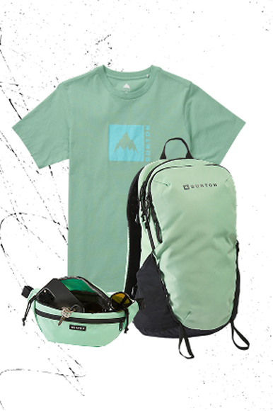 The products available in the new teal color featuring the Short Sleeve T-Shirt, Hip Pack, and Day Hiker Backpack