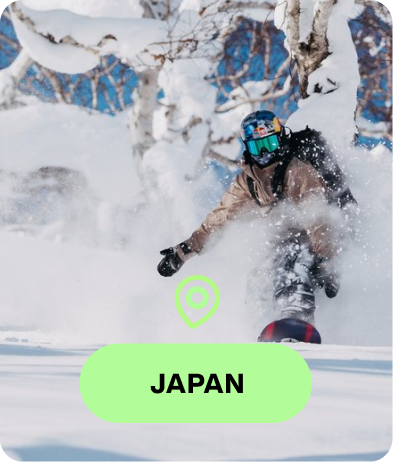 Snowboarder riding a Burton board in Burton Outerwear with the text Japan
