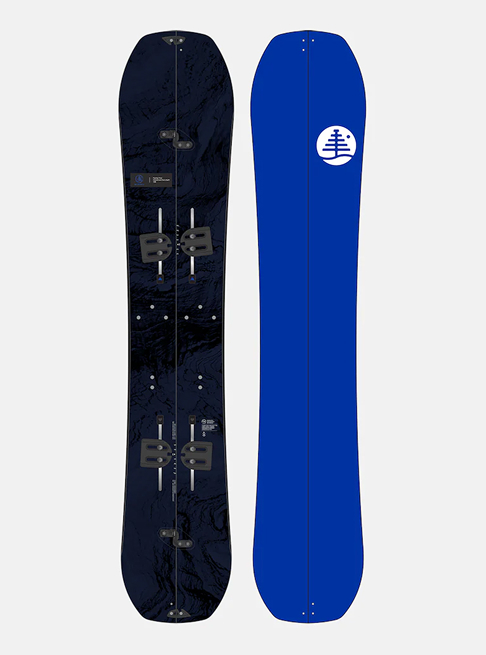 The Family Tree Hometown Hero Splitboard with a black topsheet and blue base