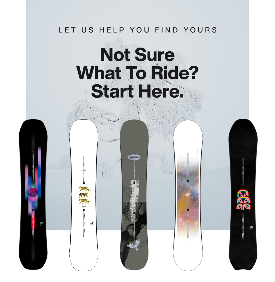 Burton Feelgood, Process, Instigator, Stylus and Deep Thinker Snowboards with the headline Not Sure What To Ride? Start Here