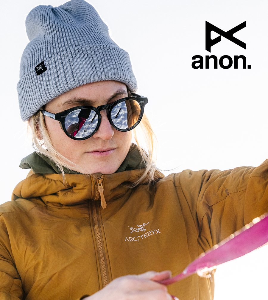 Close-up shot of the Anon Advocate Sunglasses in black on a female rider