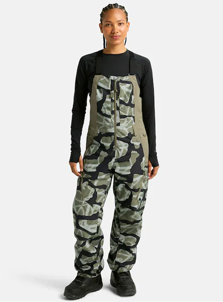 Women's Burton Reserve 2L Bib Pants in Graffiti Camo / Forest Moss