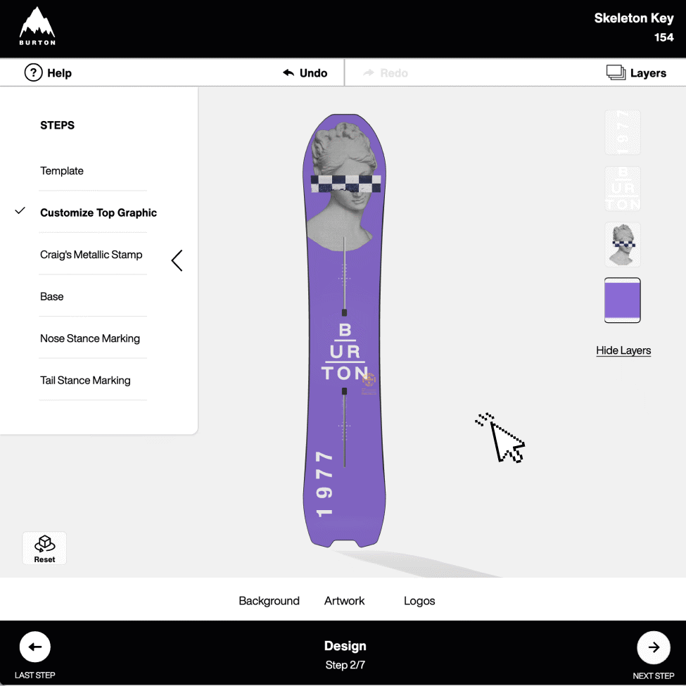 Screenshot of the different boards available to purchase on the Custom Board Shop