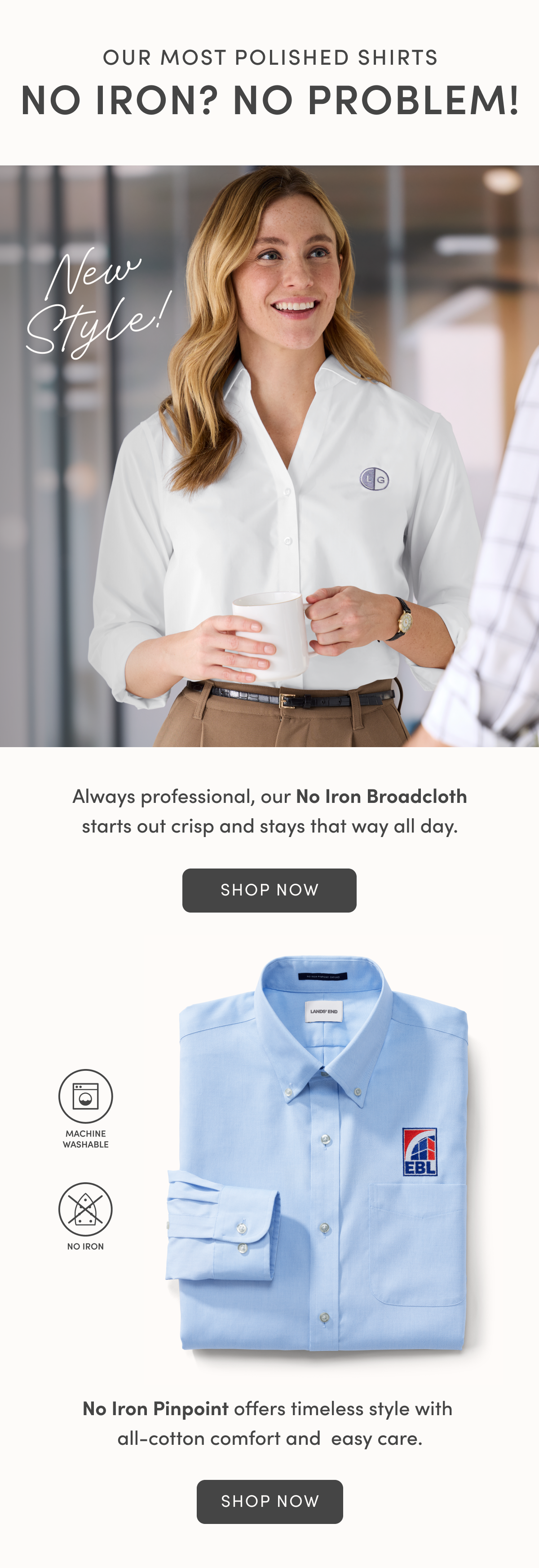 No Iron Broadcloth and Pinpoint Shirts