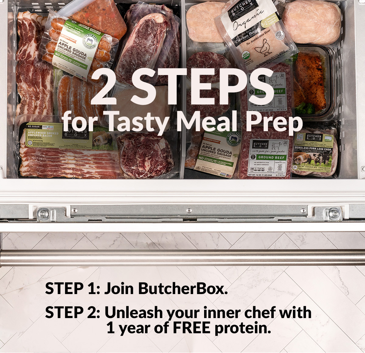 Choose your free offer. Wild-caught, sustainably harvested Salmon ​  100% grass-fed and finished Ground Beef ​  Free-range, organic Chicken