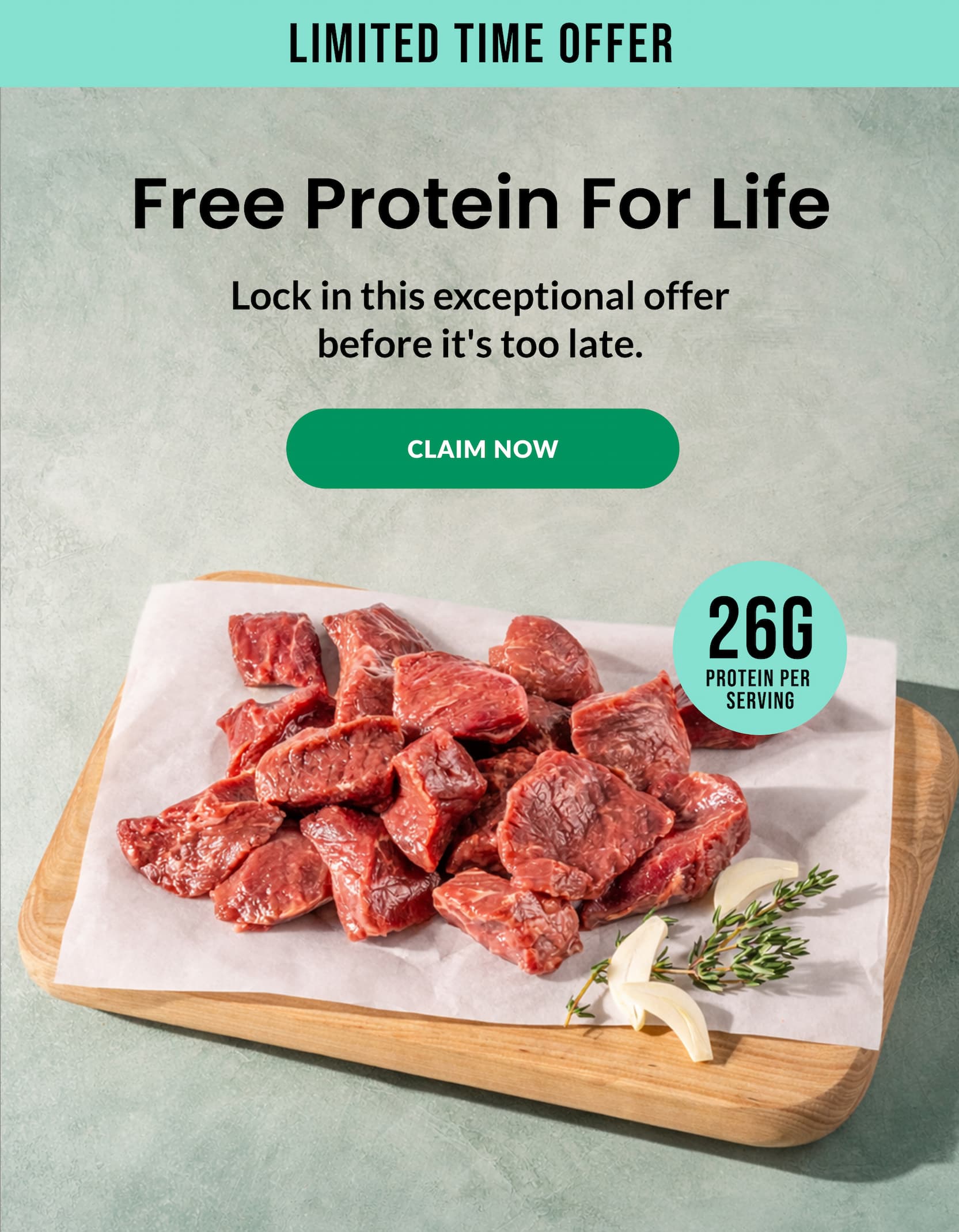 LIMITED TIME OFFER | Free protein for life | 26G protein per serving | CLAIM NOW