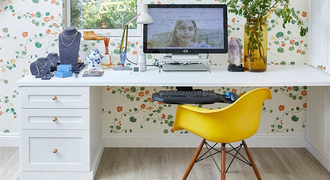 Photo of the workspace area with a computer desk