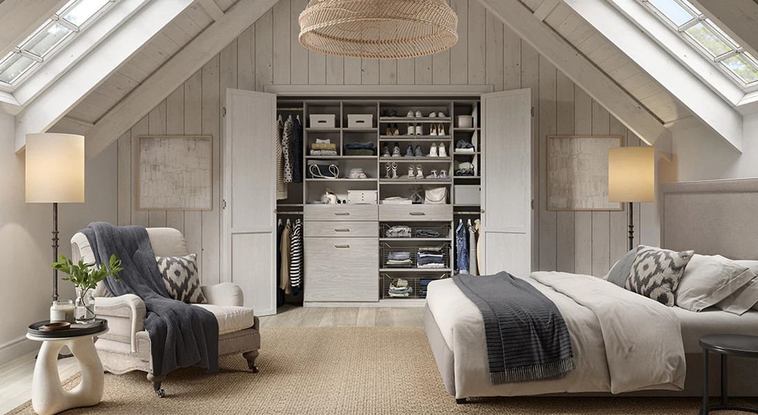 Photo of bedroom closet with lighter finishes