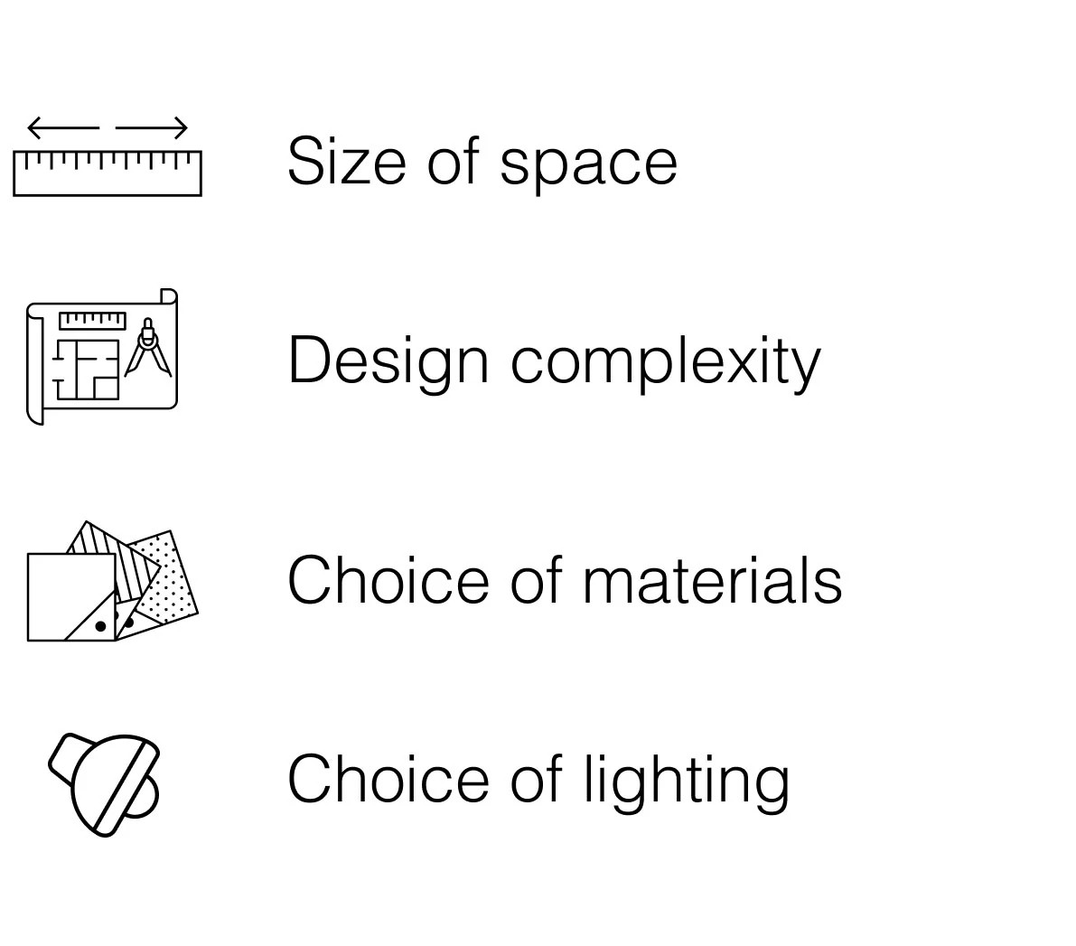 Space, design, materials and lighting
