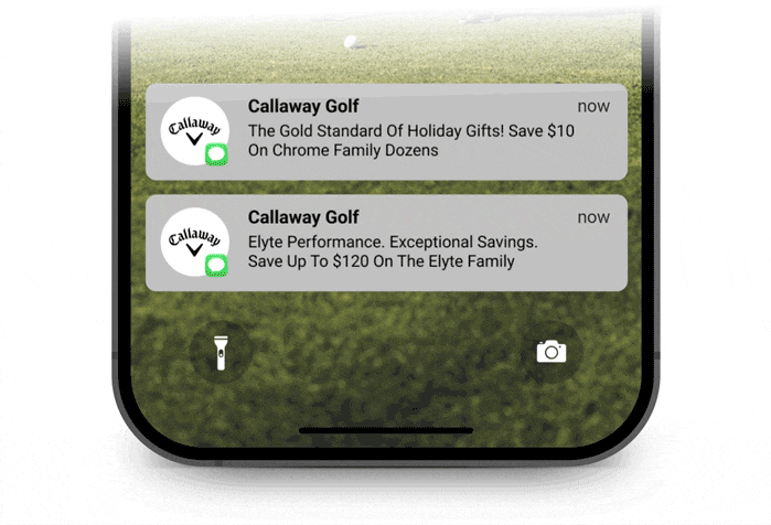 text message on phone from Callaway Golf