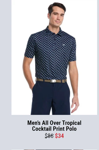 Men's All Over Tropical Cocktail Print Polo | $34