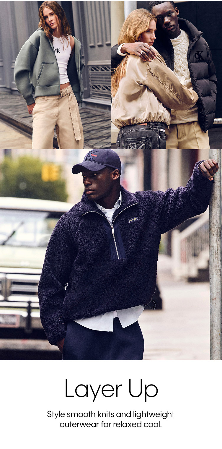 Layer Up. Style smooth knits and lightweight outerwear for relaxed cool.