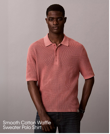 Smooth Cotton Waffle Sweater Polo Shirt