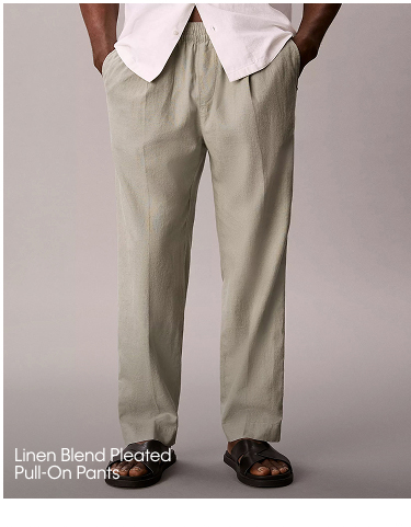 Linen Blend Pleated Pull-On Pants
