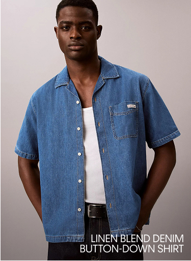 Linen Blend Denim Button-Down Shirt