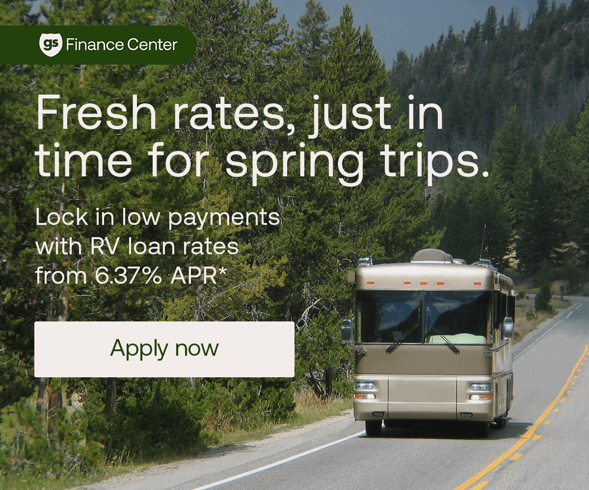 Good Sam Finance Center: Fresh rates, just in time for spring trips. Lock in low payments with RV loan rates from 6.37% APR.* Apply now.