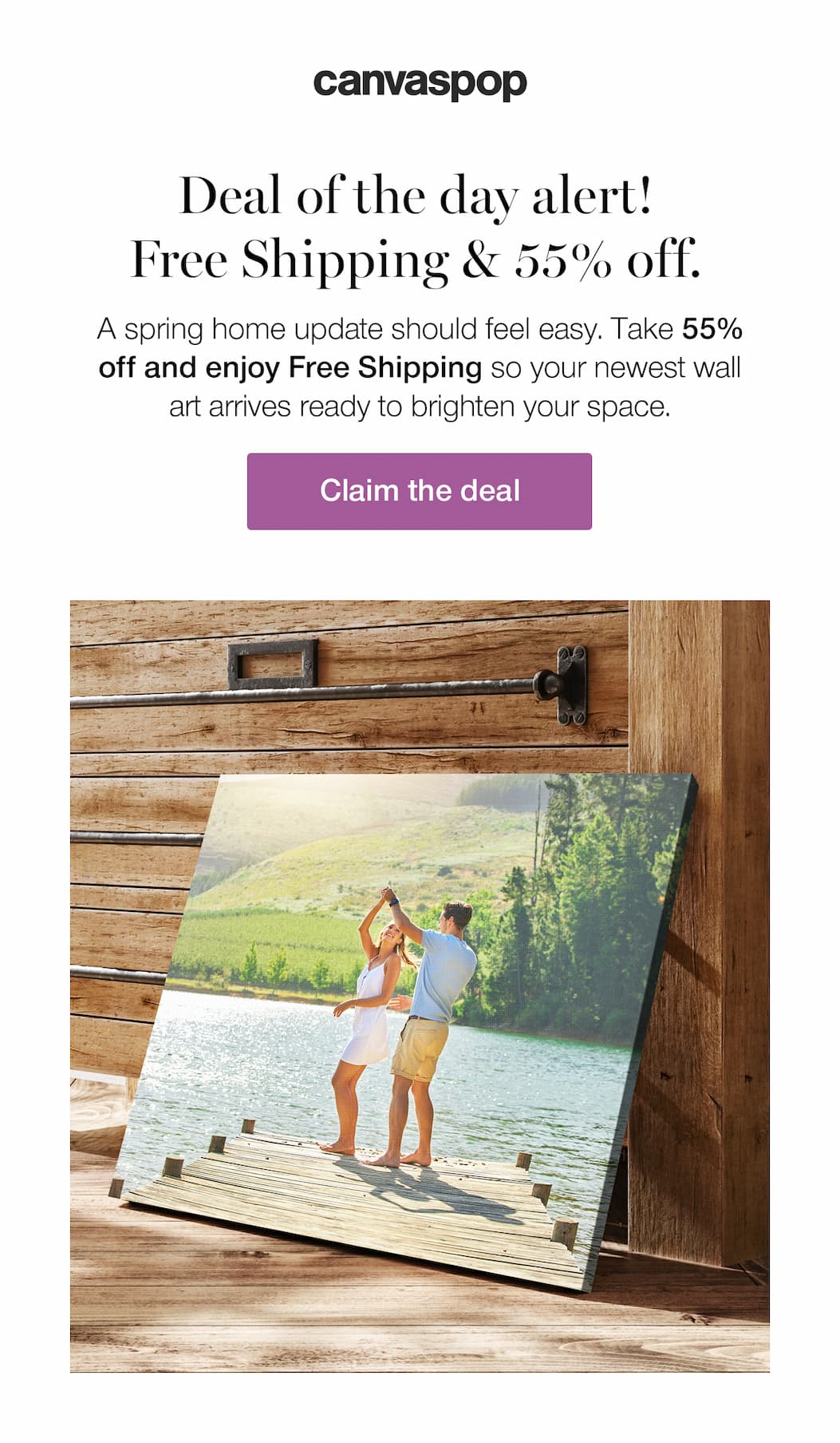 Refresh Delivered to Your Door. A spring home update should feel easy. Take 55% off your order and enjoy free shipping so your newest wall art arrives ready to brighten your space.