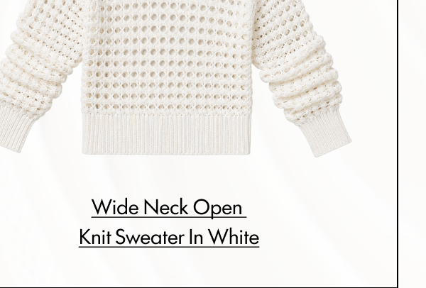 Wide Neck Open Knit Sweater in White