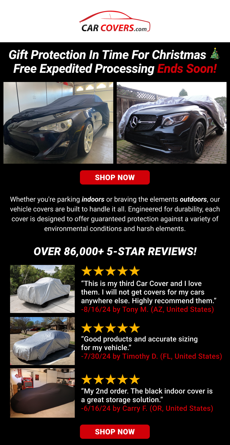Get your cover in time for Christmas. Order now. Free Expedited Processing.